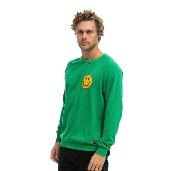 Aviator Nation Green Smiley Face Crewneck Sweatshirt Classic Logo Pullover - Picture 5 of 14